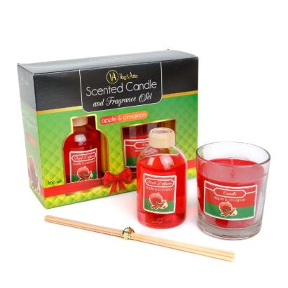 Set lumânare parfumată și odorizant cu bețe - măr & scorțișoară - 120 g + 100 ml Best CarHome