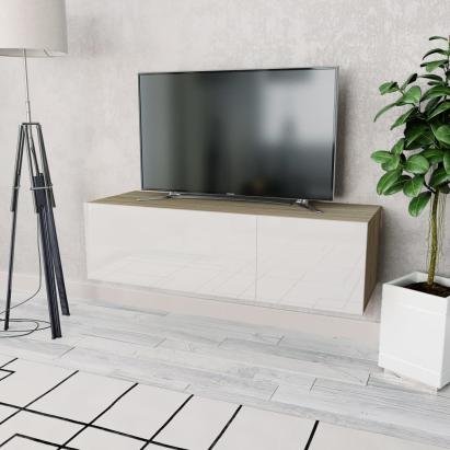 Comodă TV, PAL 120 x 40 x 34 cm, alb extralucios și stejar GartenMobel Dekor