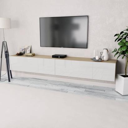 Comode TV, 2 buc, PAL, 120x40x34 cm, alb lucios și stejar GartenMobel Dekor