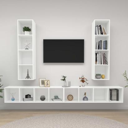Dulapuri TV suspendate, 4 buc. alb, lemn prelucrat GartenMobel Dekor