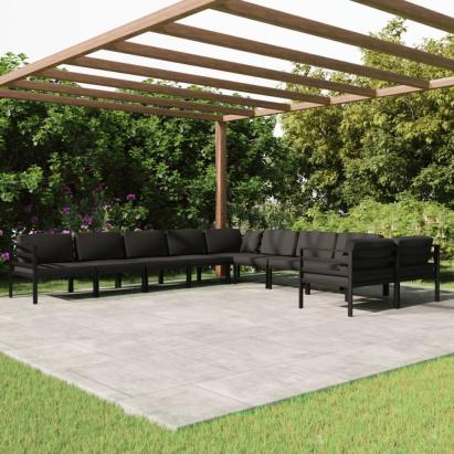 Set mobilier de grădină cu perne, 10 piese, antracit, aluminiu GartenMobel Dekor