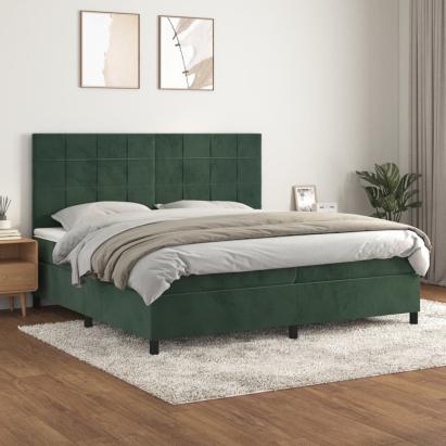 Pat box spring cu saltea, verde închis, 200x200 cm, catifea GartenMobel Dekor