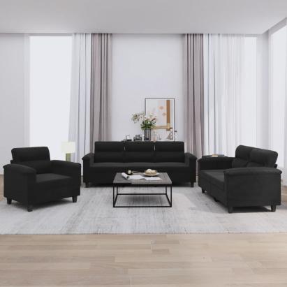 Set de canapele cu perne, 3 piese, negru, microfibră GartenMobel Dekor