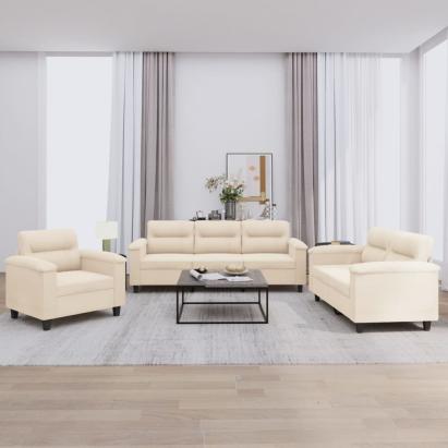 Set de canapele cu perne, 3 piese, bej, microfibră GartenMobel Dekor