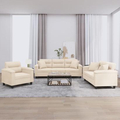 Set de canapele cu perne, 3 piese, bej, microfibră GartenMobel Dekor