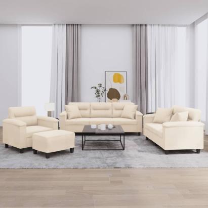 Set de canapele cu perne, 4 piese, bej, microfibră GartenMobel Dekor