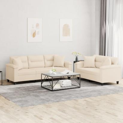 Set de canapele cu perne, 2 piese, bej, microfibră GartenMobel Dekor