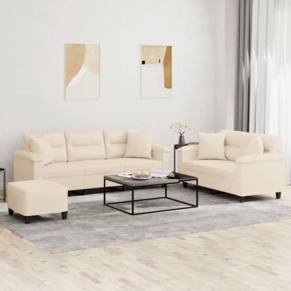 Set de canapele cu perne, 3 piese, bej, microfibră GartenMobel Dekor