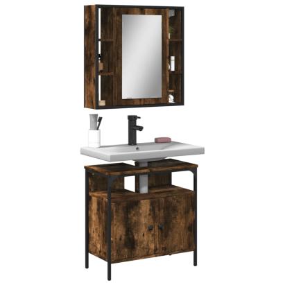 Set mobilier de baie, 2 piese, stejar fumuriu, lemn prelucrat GartenMobel Dekor