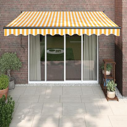 Copertină retractabilă automată, galben și alb, 3x2,5 m GartenMobel Dekor
