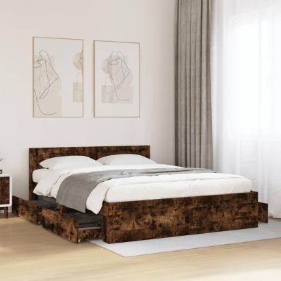 Cadru de pat cu tăblie stejar fumuriu 160x200 cm lemn prelucrat GartenMobel Dekor