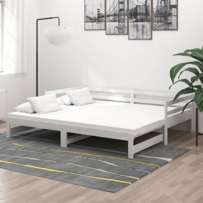 Pat extensibil de zi, 2x(90x200) cm, alb, lemn masiv de pin GartenMobel Dekor
