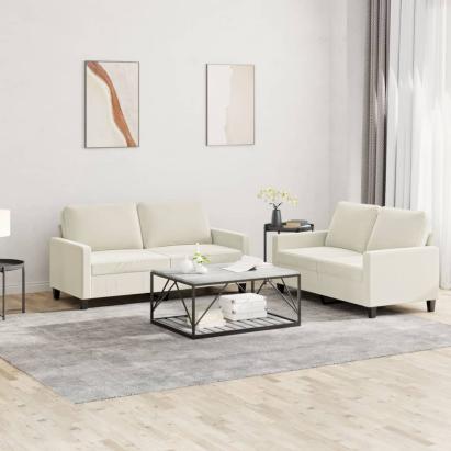 Set de canapele cu perne, 2 piese, crem, catifea GartenMobel Dekor