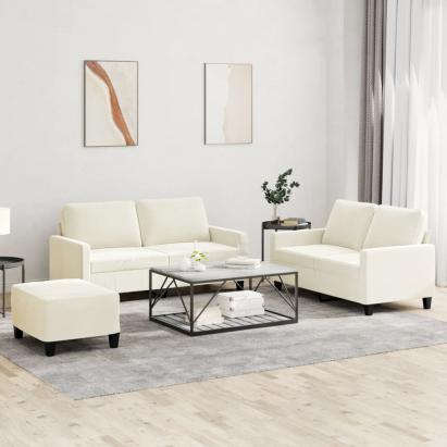 Set de canapele cu perne, 3 piese, crem, catifea GartenMobel Dekor
