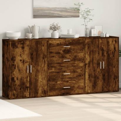 Dulapuri, 3 buc., stejar fumuriu, 60x31x84 cm, lemn prelucrat GartenMobel Dekor