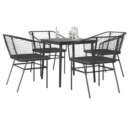 Set de sufragerie de grădină 5 piese neagră Sticlă Poly Rattan GartenMobel Dekor