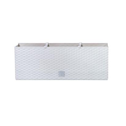 Jardiniera decorativa, sistem irigare, imitatie ratan, alb, 30 L, 60x25x24 cm, Rato Case GartenVIP DiyLine