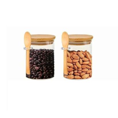 Set premium 2 recipiente din sticlă borosilicată cu capac din bambus și linguriță – 550 ml Handy KitchenServ