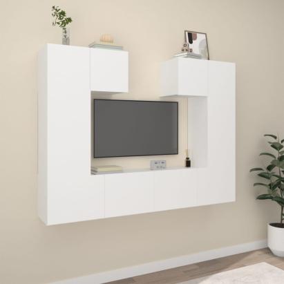 Set dulap TV, 6 piese, alb, lemn prelucrat GartenMobel Dekor