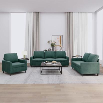 Set de canapele cu perne, 3 piese, verde închis, catifea GartenMobel Dekor
