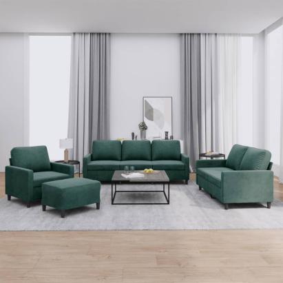 Set de canapele cu perne, 4 piese, verde închis, catifea GartenMobel Dekor