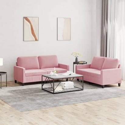 Set de canapele cu perne, 2 piese, roz, catifea GartenMobel Dekor