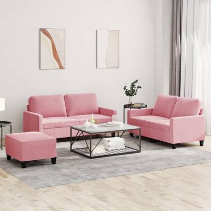 Set de canapele cu perne, 3 piese, roz, catifea GartenMobel Dekor