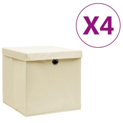 Cutii depozitare cu capace, 4 buc., crem, 28x28x28 cm GartenMobel Dekor