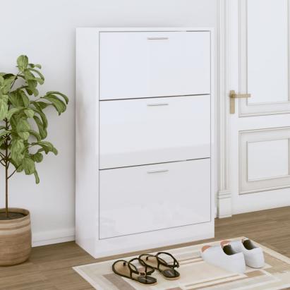 Pantofar, alb extralucios, 63x24x103 cm, lemn compozit GartenMobel Dekor