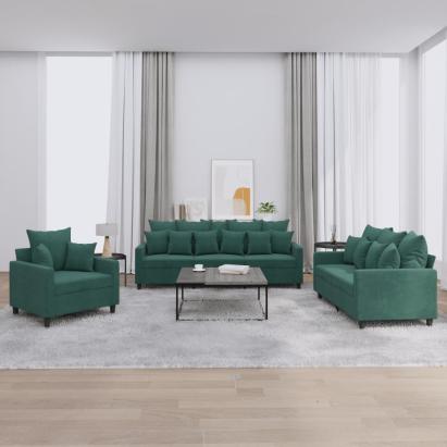 Set de canapele cu perne, 3 piese, verde închis, catifea GartenMobel Dekor