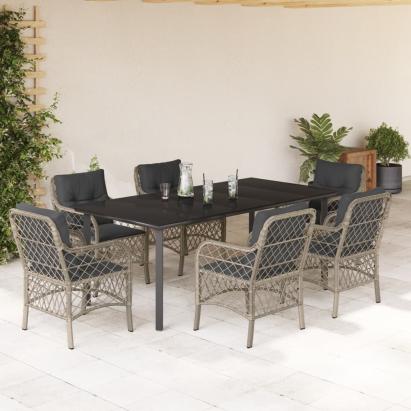 Set mobilier de grădină cu perne, 7 piese gri deschis poliratan GartenMobel Dekor