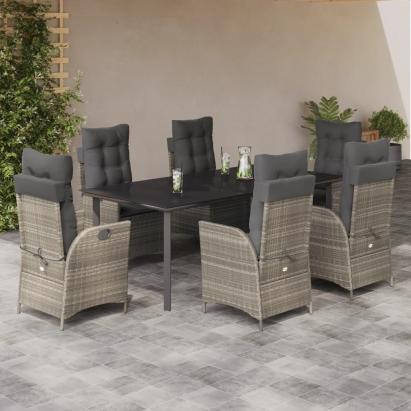 Set mobilier de grădină cu perne, 7 piese gri deschis poliratan GartenMobel Dekor