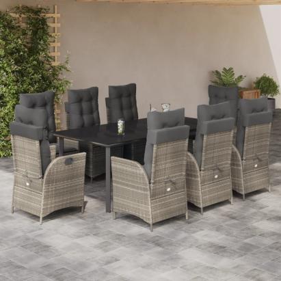 Set mobilier grădină cu perne, 9 piese, gri deschis, poliratan GartenMobel Dekor