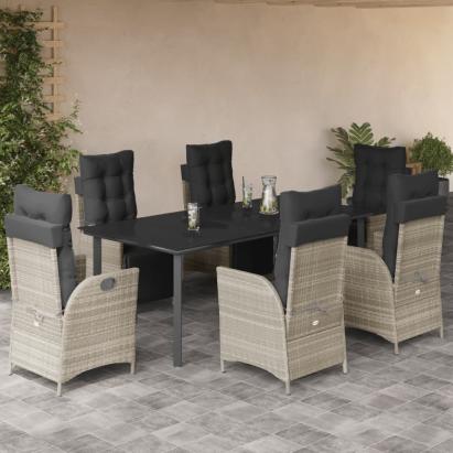 Set mobilier de grădină cu perne, 7 piese gri deschis poliratan GartenMobel Dekor