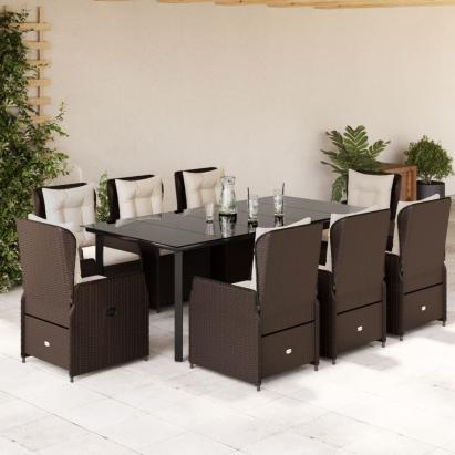 Set mobilier de grădină cu perne, 9 piese, maro, poliratan GartenMobel Dekor