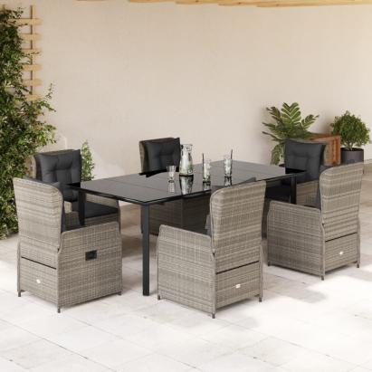 Set mobilier de grădină cu perne, 7 piese gri deschis poliratan GartenMobel Dekor