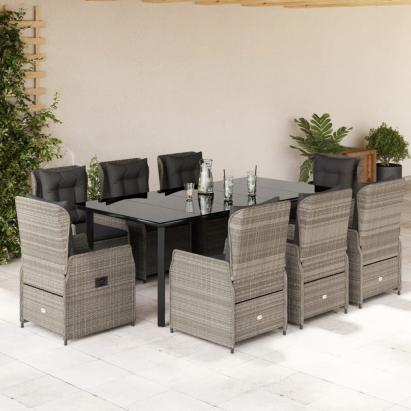 Set mobilier grădină cu perne, 9 piese, gri deschis, poliratan GartenMobel Dekor