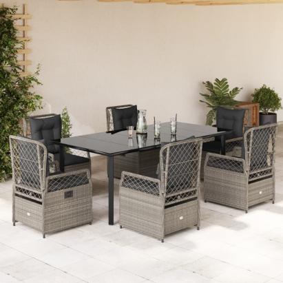 Set mobilier de grădină cu perne, 7 piese gri deschis poliratan GartenMobel Dekor