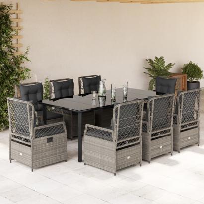 Set mobilier grădină cu perne, 9 piese, gri deschis, poliratan GartenMobel Dekor