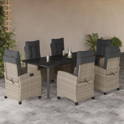 Set mobilier de grădină cu perne, 7 piese gri deschis poliratan GartenMobel Dekor