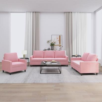 Set de canapele cu perne, 3 piese, roz, catifea GartenMobel Dekor
