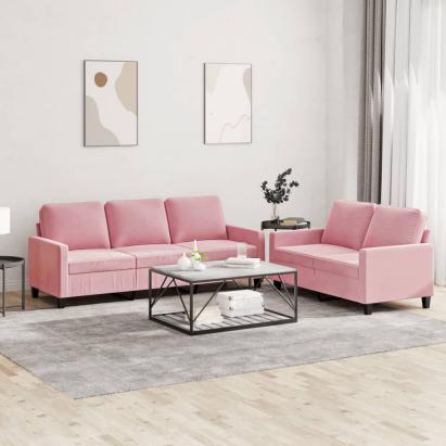 Set de canapele cu perne, 2 piese, roz, catifea GartenMobel Dekor
