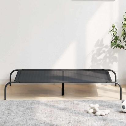 Pat înălțat pentru câini negru 130x80x20 cm Textilenă și oțel GartenMobel Dekor