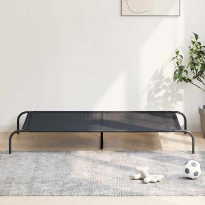 Pat înălțat pentru câini negru 150x90x20 cm Textilenă și oțel GartenMobel Dekor