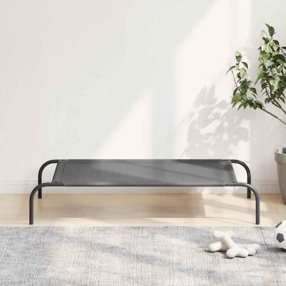 Pat înălțat pentru câini gri 110x65x20 cm Textilenă și oțel GartenMobel Dekor