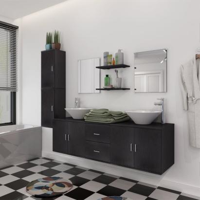Set mobilier baie 11 piese, chiuvete și robinete incluse, negru GartenMobel Dekor
