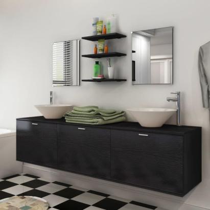 Set mobilier baie 10 piese, chiuvete și robinete incluse, negru GartenMobel Dekor