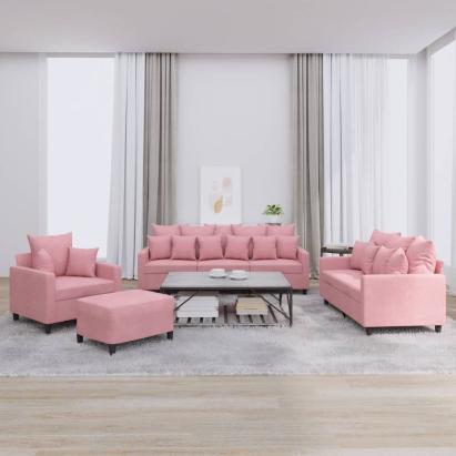 Set de canapele cu perne, 4 piese, roz, catifea GartenMobel Dekor