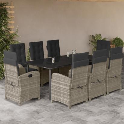 Set mobilier grădină cu perne, 9 piese, gri deschis, poliratan GartenMobel Dekor