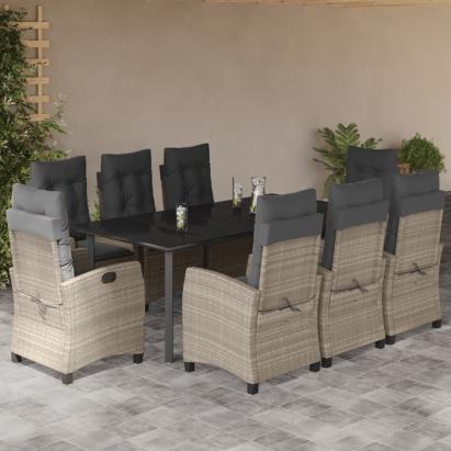 Set mobilier grădină cu perne, 9 piese, gri deschis, poliratan GartenMobel Dekor